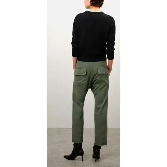 Nili Lotan 00 Slouchy Linen $380 Luna Pants Drop Crotch Cropped Army Green 0 2 4 - Picture 3 of 11